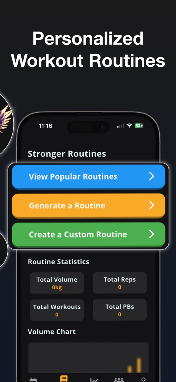 Routine options in Stronger: popular routines, AI-generated, or build your own