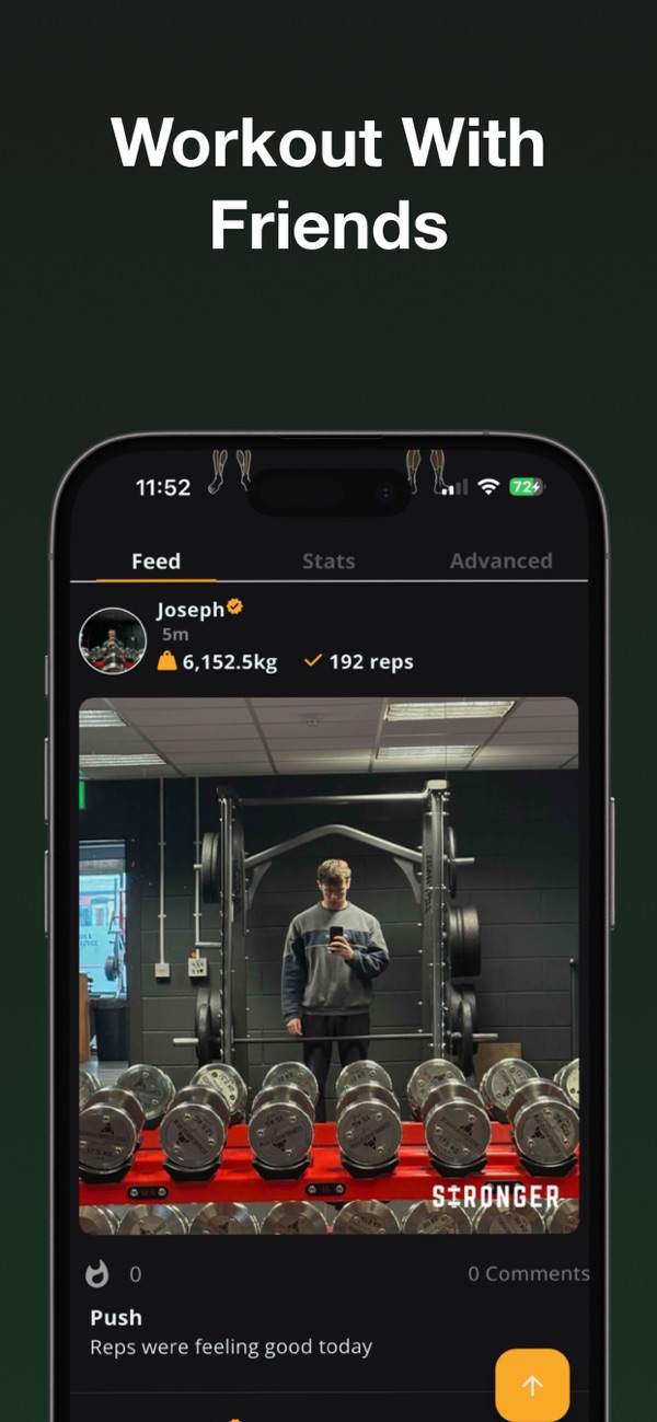 The friends activity feed and competition in the Stronger app